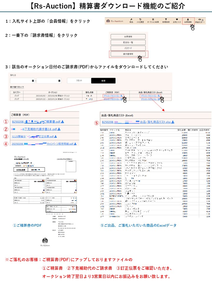 精算書ダウンロード機能開始のお知らせ 1 Rs Auction】精算書ダウンロード機能のご紹介 1